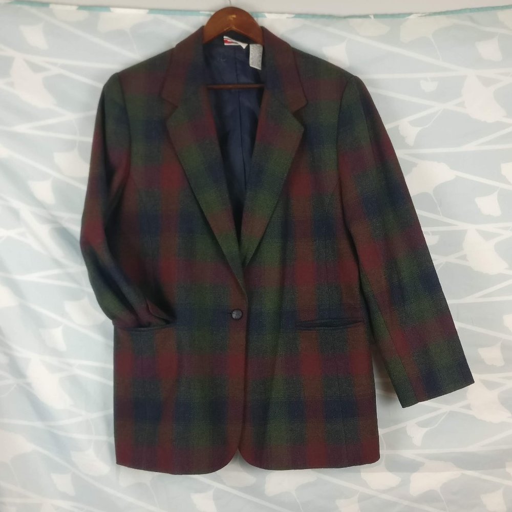 Vintage blazer, Vintage Oversized Plaid Power Blazer with Pockets 14